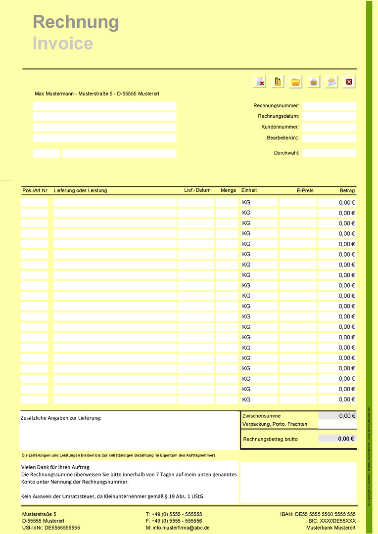 Rechnungsformular Für Kleinunternehmer Im Pdf Format Din A4h